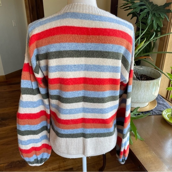 Madewell Balloon Sleeve Striped Crew Neck Sweater Coziest Yarn Payton Pullover - Picture 4 of 12